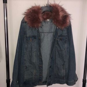Oversized / Plus Size Faux Fur Denim Jacket